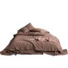 4 Pieces Cotton and Linen Mixed Home Bedding Solid Color Coffee Bed Sheets & Pillowcases Full Size Western Duvet Cover Sets (41YS-1-2MKK, 4pcs Full Size) view 1