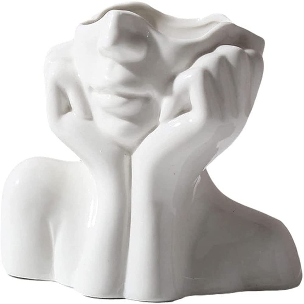 ArtsPavilion Ceramic Face Vase, Body Vase Female Form, Modern Minimalism Statue Flower Plant Holder Tabletop Planter Home Center Piece Decoration