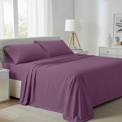 Carressa Linen California King Egyptian Cotton Sheets - 800 High Thread Count Egyptian Cotton Cal King Sheets (4 PC, Plum Purple), Soft, Cooling, 16" Deep Pocket Sateen Weave Luxury Hotel Bed Sheet