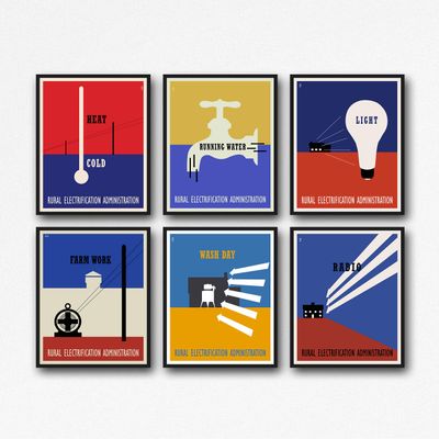 Wallbuddy Lester Beall Posters for Rural Electrification Administration Set of 6 Prints (16.5 x 23.4 (A2))