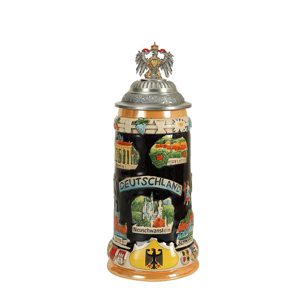 0.9L Beer Stein with Matel Pewter Lid Stanley Steel Germany Oktoberfest Tankard Eagle Bierkrug Drinking Glass Horn Coffee Mug Beer Stine Mug for Men for Beer Glasses