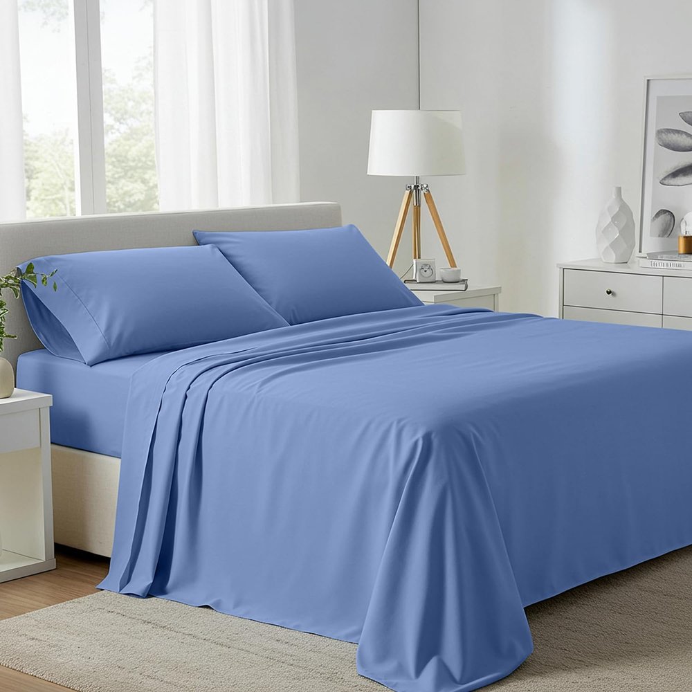 Carressa Linen California King Egyptian Cotton Sheets - 800 High Thread Count Egyptian Cotton Cal King Sheets (4 PC, Marine Blue), Soft, Cooling, 16" Deep Pocket Sateen Weave Luxury Hotel Bed Sheet