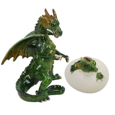 AB Tools Green Standing Dragon & Egg Resin Fantasy Sculpture Statue Ornament Figurine