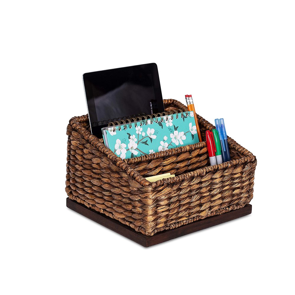 BIRDROCK HOME Seagrass Desk Organizer - Brown Wash - Hand Woven - Natural - Stylish Decorative Design - Mail Filer