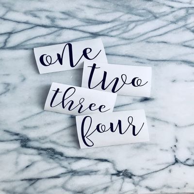 Wedding Table Number Vinyl Decals for Centerpiece, Script Number Decals for Wedding Sign, Baby Month Vinyl Decals (3 inches, Numbers 1-25, Black)