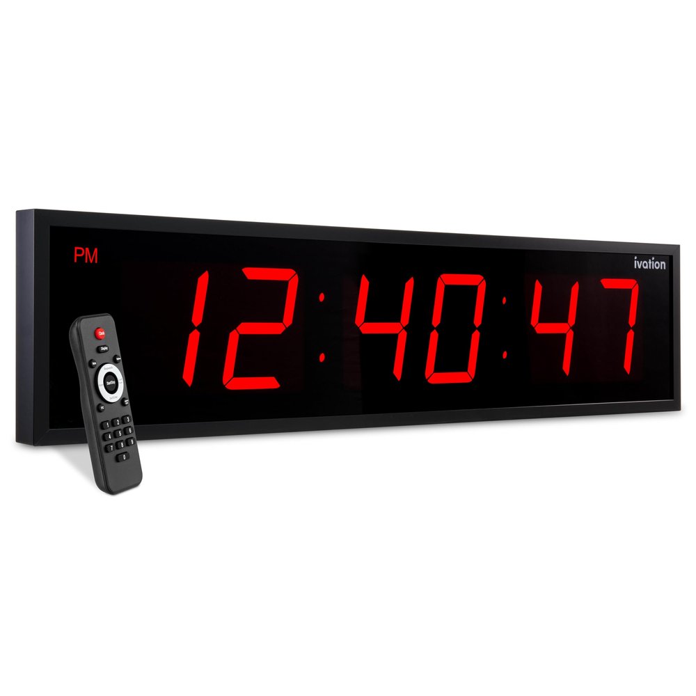 Ivation Huge Oversized 60" Large Digital LED Clock | Big Digital Clock w/Multi-Function Display Stopwatch, Timer, Alarms, Temp & Date | 6 Brightness Levels, Time Memory & Remote (Red)