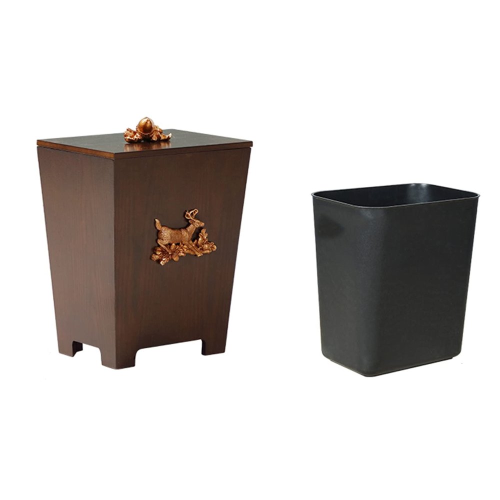 Creative Waste Storage with Plastic Rubbish Bin Simple Wastepaper Bin Paper Recycling Basket Wooden Square Trash Can for Kitchen Hotel Under Desk Office