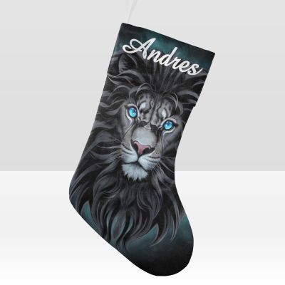 CUXWEOT Personalized Watercolor Black Lion Christmas Stocking Customize Name Xmas Socks for Family Holiday Decorations Gift 17.52 x 7.87 Inch