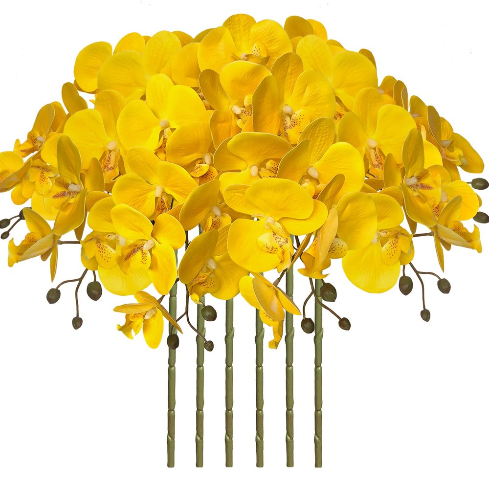 FagusHome 32 Inch Artificial Phalaenopsis Flowers 6 Pcs Artificial Orchid Flowers Stem Plants for Home Dcor (Yellow)