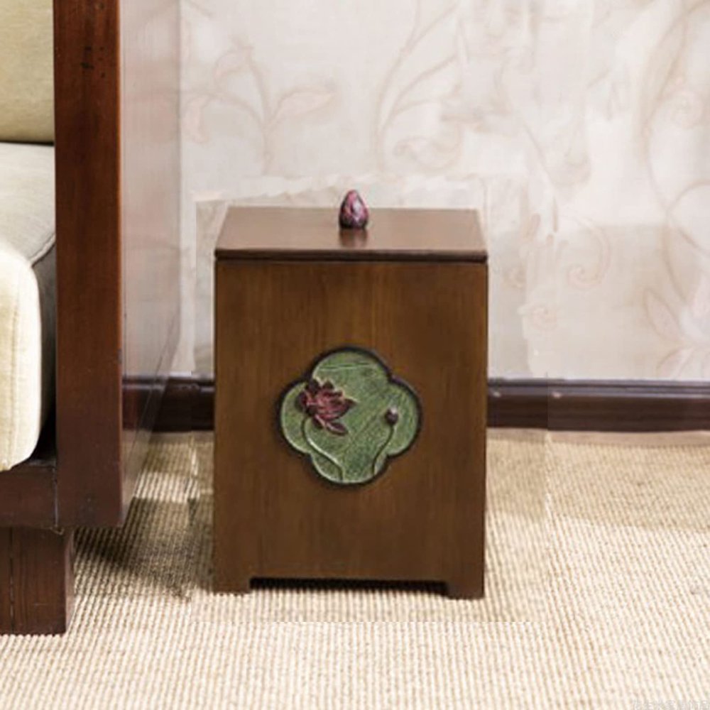 Trash Can Household Bathroom Living Room Trash Bin Kitchen Garbage Can with Cover Rubbish Bin Wooden Square Paper Recycling Basket