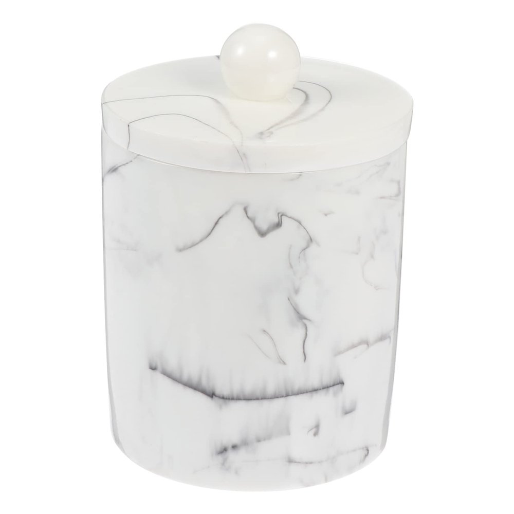 Cabilock 1pc Marble Vein Cotton Pad Storage Box with Lid Toothpick Cotton Swab Organizer Elegant Bathroom and Vanity Accessory Compact Design for Makeup Essentials Style