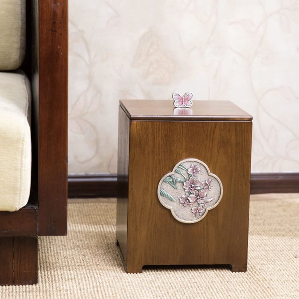 Cube Shape Paper Recycling Basket Wooden Square Trash Can Simple Wastepaper Bin with Lid Creative Wastebaskets for Bedroom Living Room Rubbish Bin