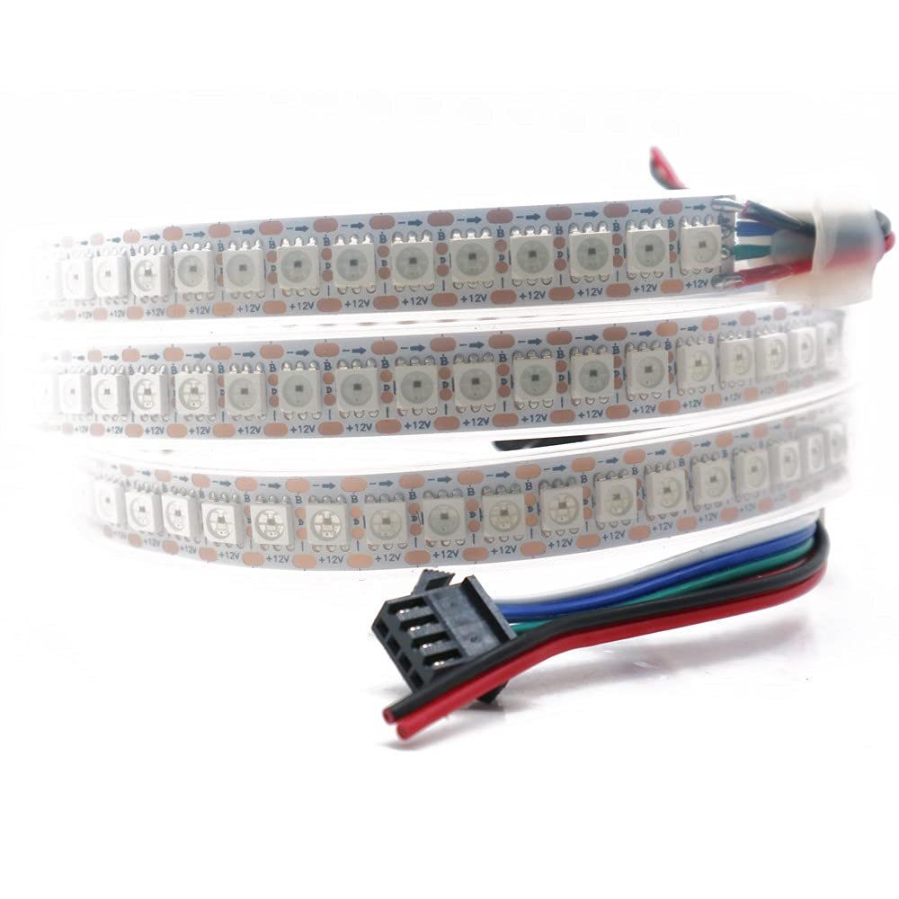 WS2815 (Upgraded WS2812B) 3.2ft 144(2x72) Pixels Magic Dream Color Individually Addressable RGB LED Flexible Strip Light 5050 SMD Dual Signal IP67 Tube Waterproof DC12V White PCB