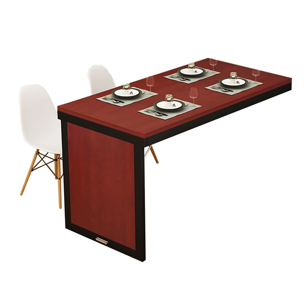 Folding Table Solid Wood Wall-Mounted Folding Table, Multifunctional Drop-Leaf Table, Telescopic and Invisible Home Dining Table and Desk, Easy to Install, 12 Sizes (Color : Teak, Size : 80x60cm)