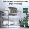 2-Tier Dish Drying Rack white 304 Stainless Steel Dish Rack,With hopstick holder for Kitchen Counter (Color : Silver, Size : 46X27X42CM) view 2