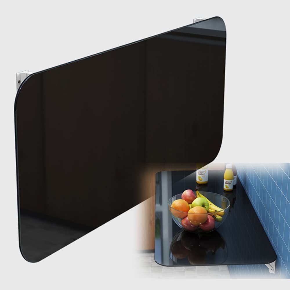 LKP Home Office Wall Desk, Wall Folding Table, Tempered Glass Dining Table Wall Mounted, Black/White, Space Saving, Fold Down Laptop Desk