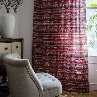 1 Piece Red Triangle Shape Semi-Blackout Window Curtains for Bedroom Living Room, Wear Rod Style 59" W x 63" L150x160cm