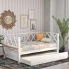 Twin Daybed with Trundle, Solid Wood Sofa Bed Frame with X-Shaped Back Design, Classic Dual-use Sturdy Daybed for Studio/Apartments/Guest Rooms/Home/Offices (White+Wood+Twin) view 1