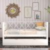 Twin Daybed with Trundle, Solid Wood Sofa Bed Frame with X-Shaped Back Design, Classic Dual-use Sturdy Daybed for Studio/Apartments/Guest Rooms/Home/Offices (White+Wood+Twin) view 3