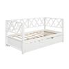 Twin Daybed with Trundle, Solid Wood Sofa Bed Frame with X-Shaped Back Design, Classic Dual-use Sturdy Daybed for Studio/Apartments/Guest Rooms/Home/Offices (White+Wood+Twin) view 4