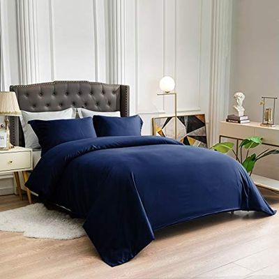 Xtream Fabric 100% Natural Cotton Duvet Cover, Soft Duvet with Zipper Closure & Corner Ties, 800 Thread Count Solid Color Pattern Twin/Twin XL Size (No Comforter) Navy Blue