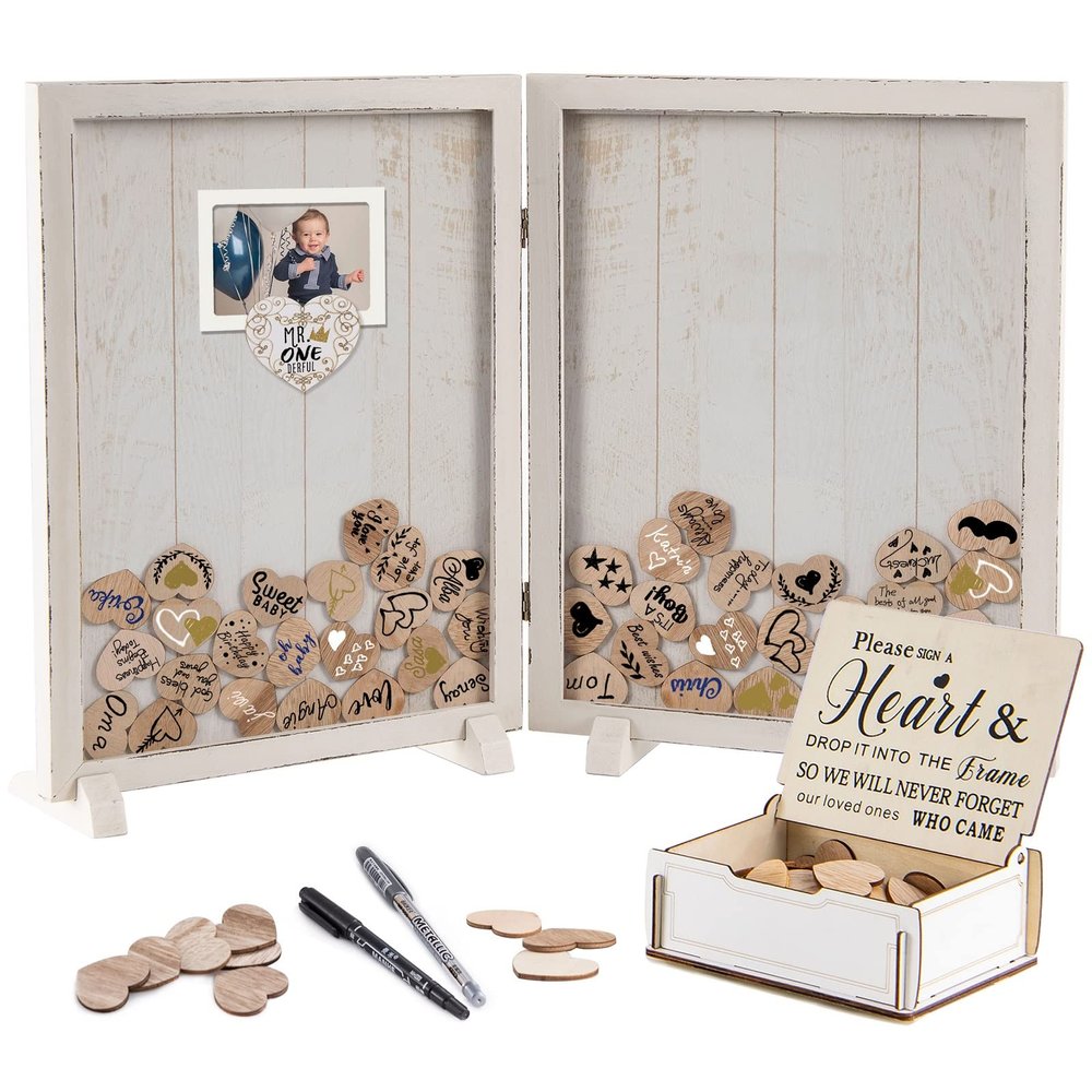 Y&K Homish Wedding Guest Book Set Alternative Rustic Wedding Decorations for Reception Wedding Signs White 160pcs Hearts