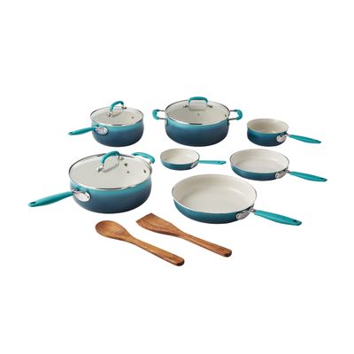12-Piece Enamel Classic Ceramic Cookware Set, Ombre Teal