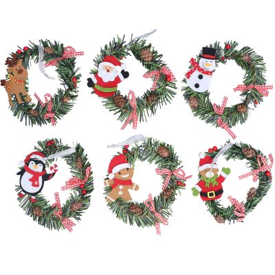 6Pcs Christmas Wreaths Pine Cones Decorative Wreaths, Xmas Tree Hanging Wreath Ornaments, Christmas Decoration for Front Door Christmas Holiday Indoor Home Decor