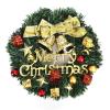12Inches Merry Christmas Wreath with Gold Bells and Bows Handmade Christmas Ornament Wreath Indoor and Outdoor view 1
