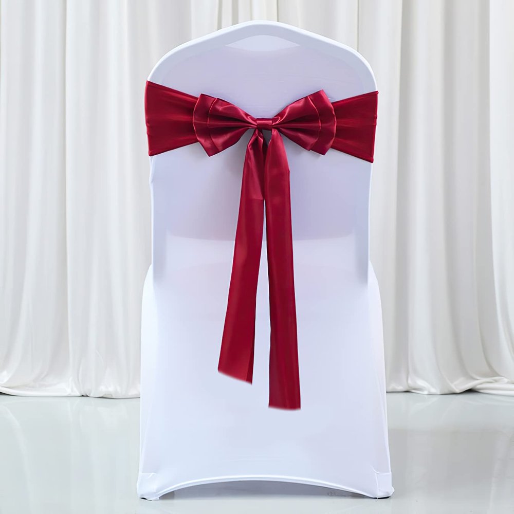 100Pcs Stretch Double Bows Sashes Spandex Cover Decoration for Wedding Party Birthday Banquet Decor Christmas or Events Supplies - Wine Red