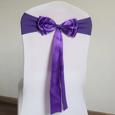 100PcsStretch Chair Sashes Double Bows Chair Bands Spandex Chair Cover Decoration for Wedding Party Birthday Banquet Decor Christmas or Events Supplies Chair Decoration Chair Bow Sash Dark Purple