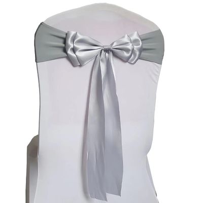 100PcsStretch Chair Sashes Double Bows Chair Bands Spandex Chair Cover Decoration for Wedding Party Birthday Banquet Decor Christmas or Events Supplies Chair Decoration Chair Bow Sash Grey