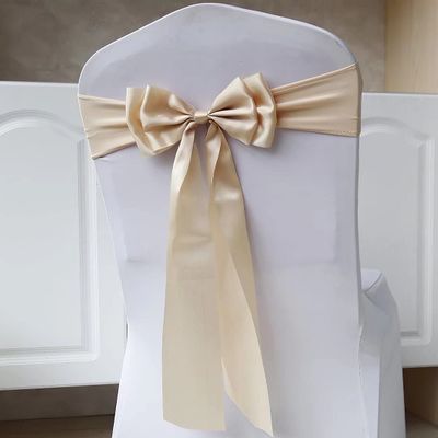 100pcs Stretch Chair Sashes Double Bows Bands Spandex Cover Decoration for Wedding Party Birthday Banquet Decor Christmas Events Supplies Chair Bow Sash Light Champagne