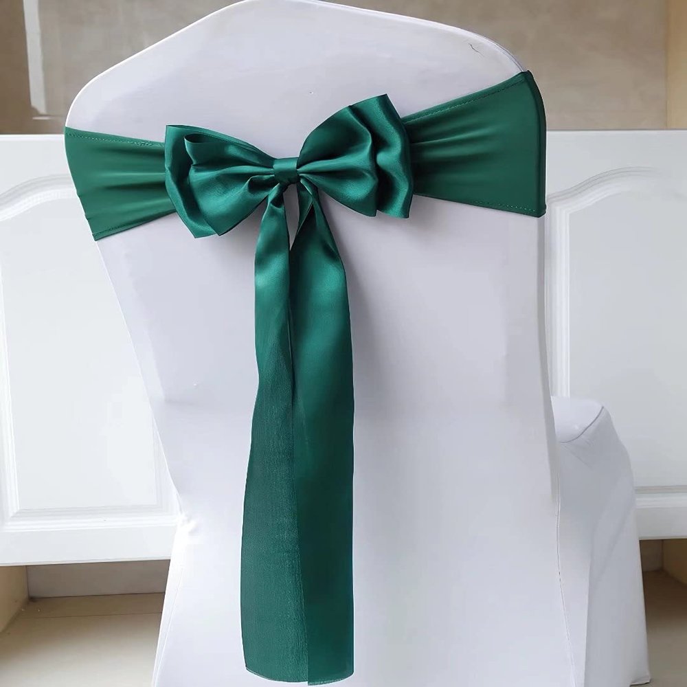 100PcsStretch Chair Sashes Double Bows Chair Bands Spandex Chair Cover Decoration for Wedding Party Birthday Banquet Decor Christmas or Events Supplies Chair Decoration Chair Bow Sash Dark Green
