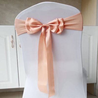 100PcsStretch Chair Sashes Double Bows Chair Bands Spandex Chair Cover Decoration for Wedding Party Birthday Banquet Decor Christmas or Events Supplies Chair Decoration Chair Bow Sash Coral Orange