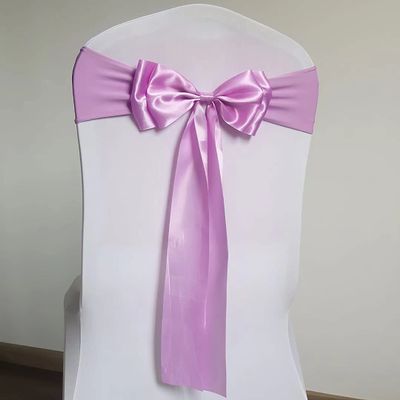 100pcs Stretch Chair Sashes Double Bows Bands Spandex Cover Decoration for Wedding Party Birthday Banquet Decor Christmas Events Supplies Pink Purple