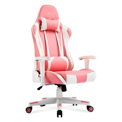 WANYE Massage Gaming Chair Racing Computer Desk Office Chair Swivel Ergonomic Executive Bonded Leather Chair with Headrest and Adjustable Armrests Pink