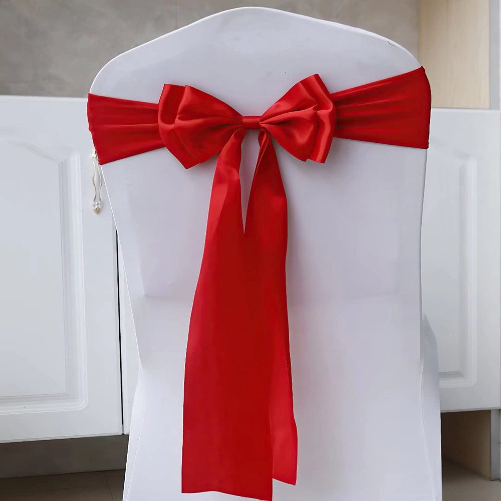 100PcsStretch Chair Sashes Double Bows Chair Bands Spandex Chair Cover Decoration for Wedding Party Birthday Banquet Decor Christmas or Events Supplies Chair Decoration Chair Bow Sash Red