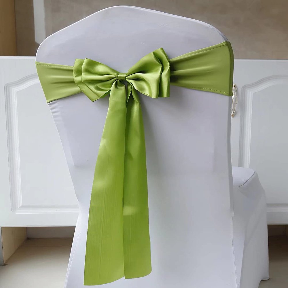 100Pcs Stretch Chair Sashes Double Bows Bands Spandex Cover Decoration for Wedding Party Birthday Banquet Decor Christmas or Events Supplies Bow Sash Grass Green