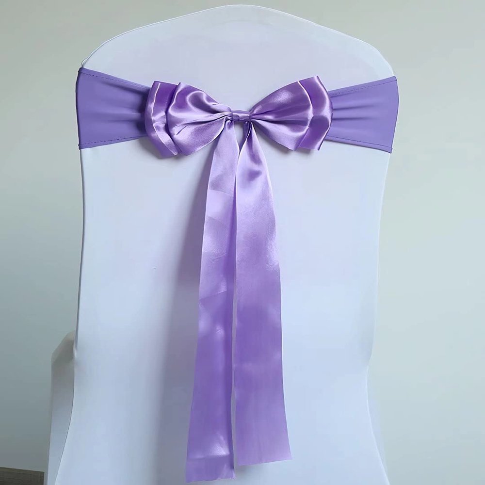 100PcsStretch Chair Sashes Double Bows Chair Bands Spandex Chair Cover Decoration for Wedding Party Birthday Banquet Decor Christmas or Events Supplies Chair Decoration Chair Bow Sash Violet