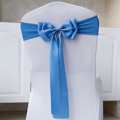 100Pcs Stretch Double Bows Spandex Chair Cover Decoration for Wedding Party Birthday Banquet Decor Christmas or Events Supplies - Blue