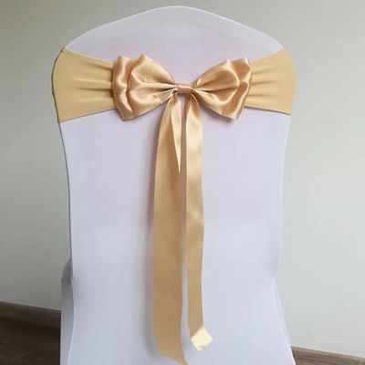 100PcsStretch Chair Sashes Double Bows Chair Bands Spandex Chair Cover Decoration for Wedding Party Birthday Banquet Decor Christmas or Events Supplies Chair Decoration Chair Bow Sash Champagne