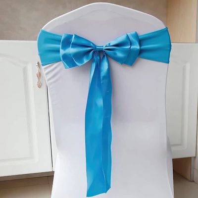 100pcs Stretch Chair Sashes Double Bows Bands Spandex Cover Decoration for Wedding Party Banquet Decor Christmas Events Supplies Chair Bow Sash Blue