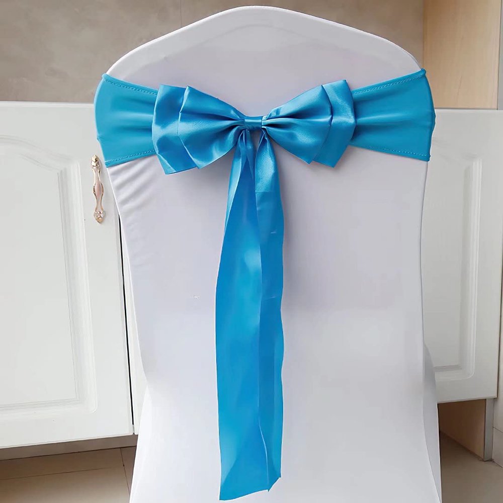 100pcs Stretch Chair Sashes Double Bows Bands Spandex Cover Decoration for Wedding Party Banquet Decor Christmas Events Supplies Chair Bow Sash Blue
