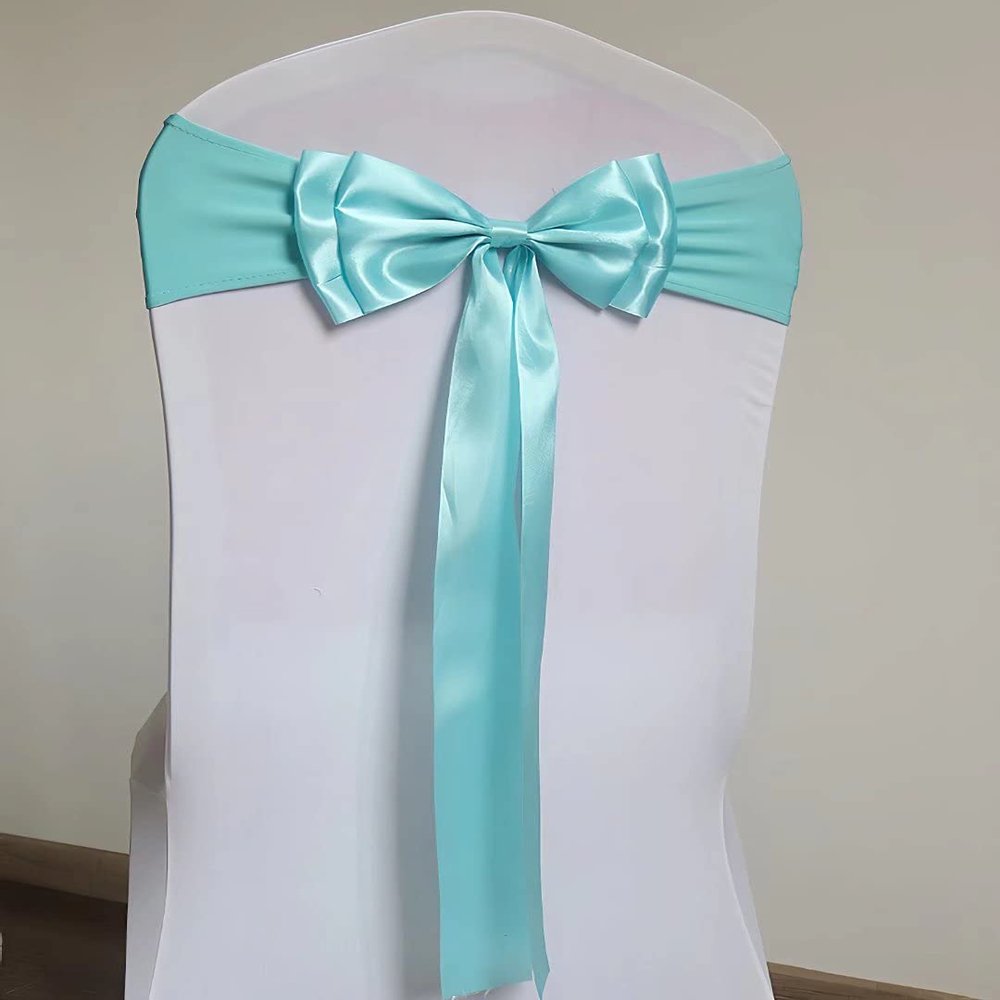100PcsStretch Chair Sashes Double Bows Chair Bands Spandex Chair Cover Decoration for Wedding Party Birthday Banquet Decor Christmas or Events Supplies Chair Decoration Chair Bow Sash Sky Blue