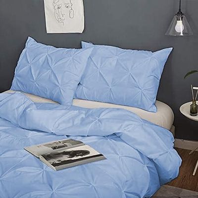 3 Piece Pinch Pleated Comforter Set Luxury 400 GSM, 100% Egyptian Cotton 800 TC Soft Premium Quality Pintuck Comforter, King/California King Size (94" x 104") Inches - Light Blue Solid