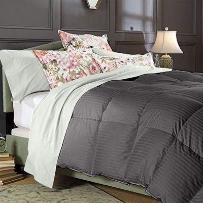 100% Egyptian Cotton 800 Thread Count Dark Grey Stripe Luxurious Premium Hotel-Style Comforter King/California King Size (104" x 94") inch, 400 GSM Fiber Fill 3 Piece Box Design Comforter Set