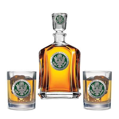 Heritage Pewter Army Decanter with 2 Glasses Combination Set | 24 OZ Pourer with 2 Double Old-Fashioned Glasses | Expertly Crafted Pewter Glass