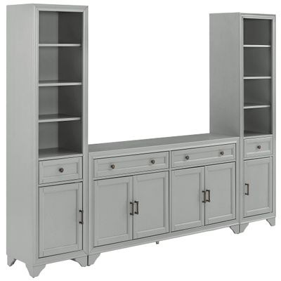 Crosley Furniture Tara 3-Piece Entertainment Center with TV Stand, Bookshelves, and Storage Shelves, Distressed Gray