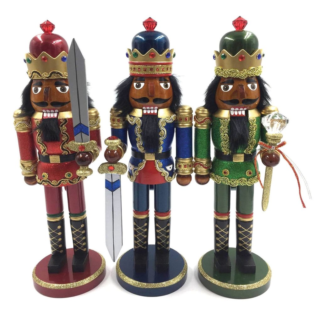 Unknown1 15 Inch Black Bejeweled King Nutcracker Set of 3 Gold